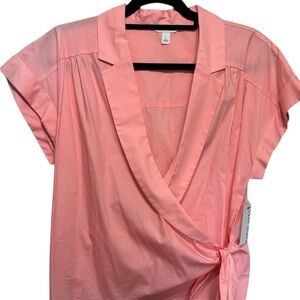 Nine West Women’s Bright Coral Structure Wrap Cotton Top size Large